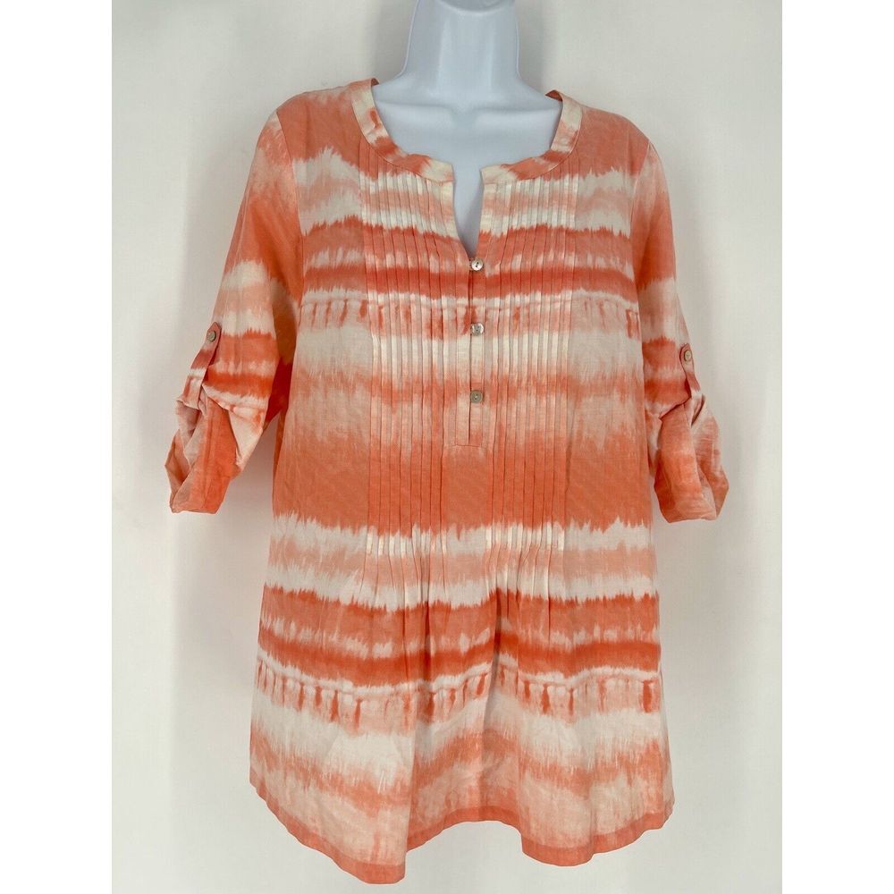 J Jill Shirt L Petite Tie Dye‎ Peasant Sheer Pleated Boho Lightweight Summer